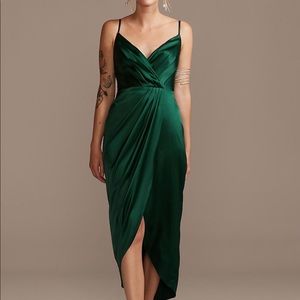 Satin Emerald Wrap Dress